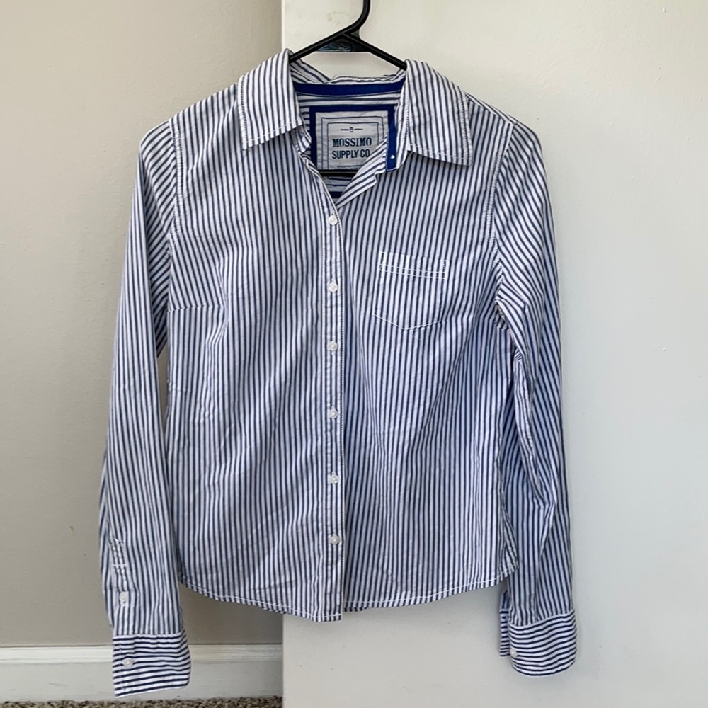 Women’s Button up Oxford white blue striped blouse